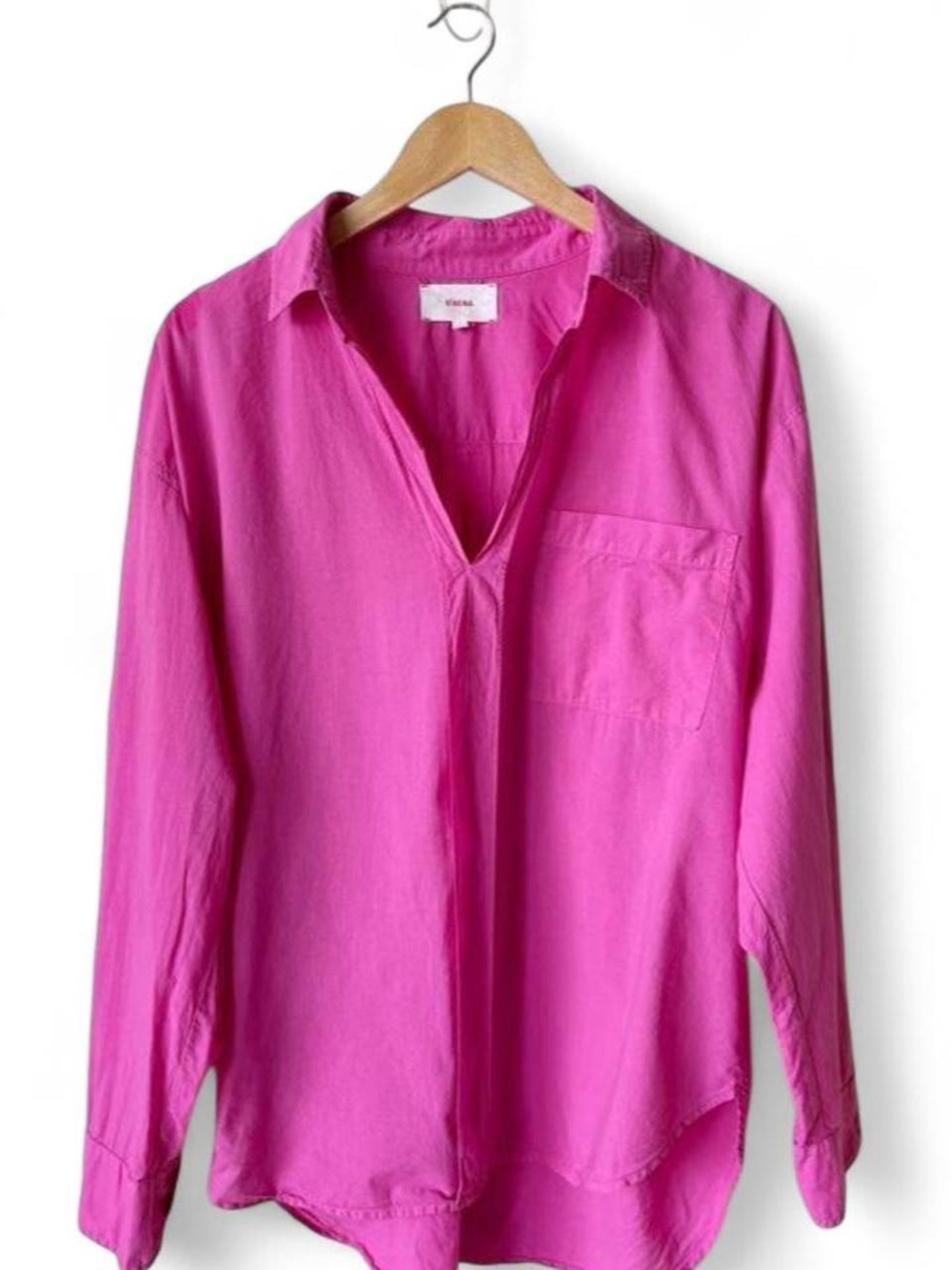 XiRENA Fuchsia 100% Cotton Split V-Neck Button-Down Shirt